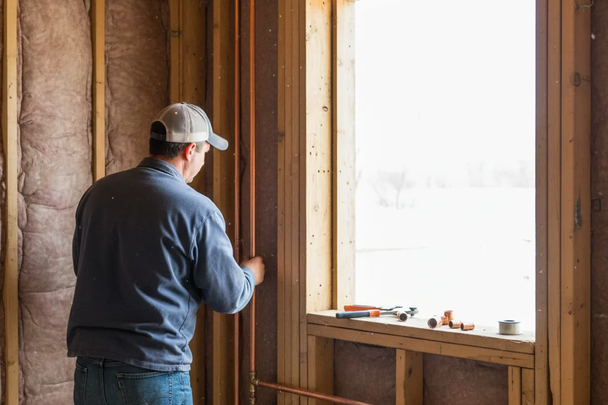 Licensed plumber running new copper supply lines in a Central Valley home